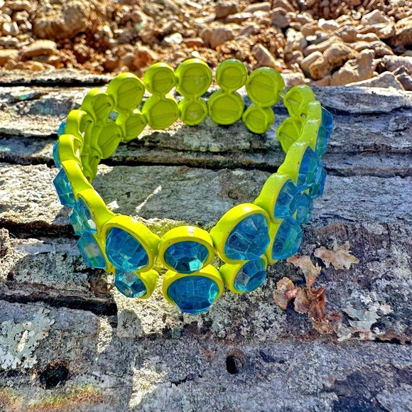 Unbranded Stretch Bracelet Womens OS Lime Green Blue Rhinestone Good Y2K Neon - Picture 2 of 11